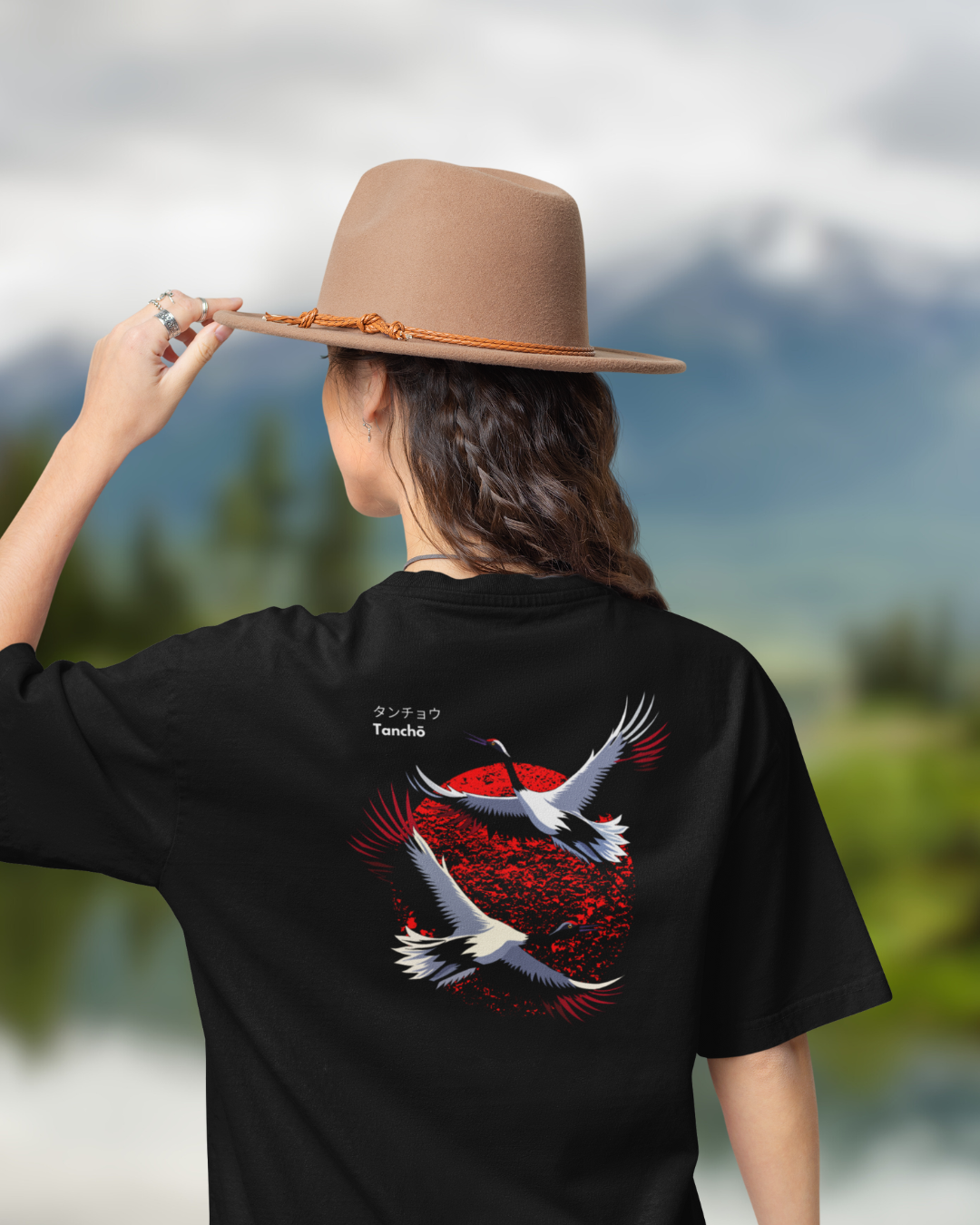 Japanese Crane White Women Oversized T-Shirt
