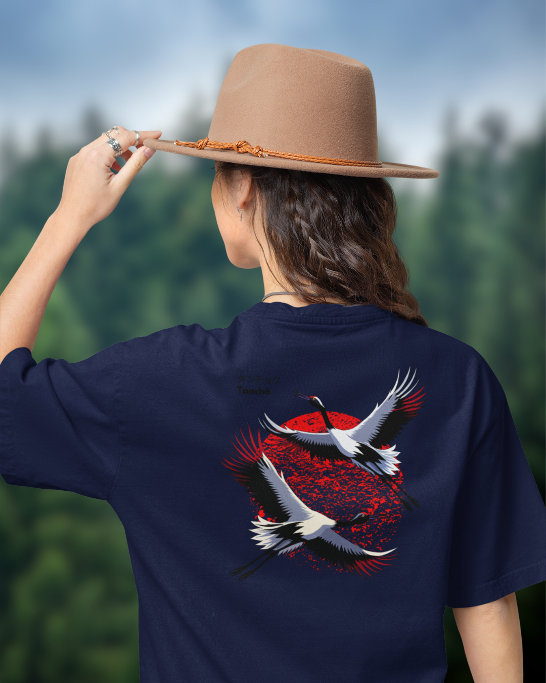 Japanese Crane White Women Oversized T-Shirt