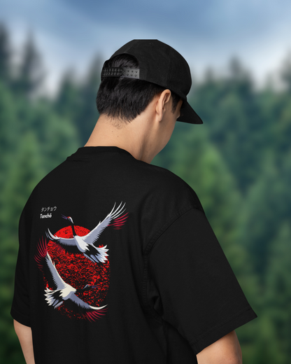 Japanese Crane White Men Oversized T-Shirt