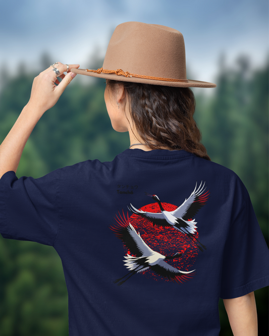 Japanese Crane White Women Oversized Classic T-Shirt