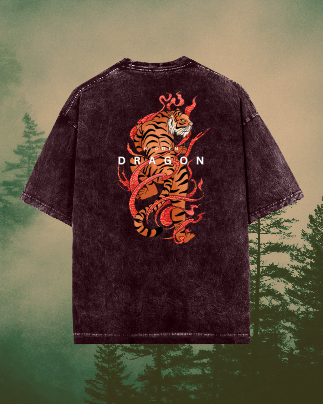 Hidden Dragon Unisex Oversized Acid-Wash T-Shirt