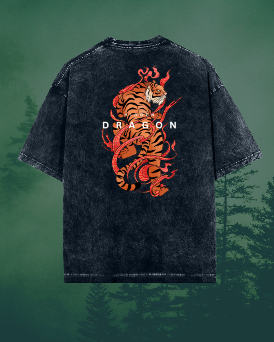 Hidden Dragon Unisex Oversized Acid-Wash T-Shirt