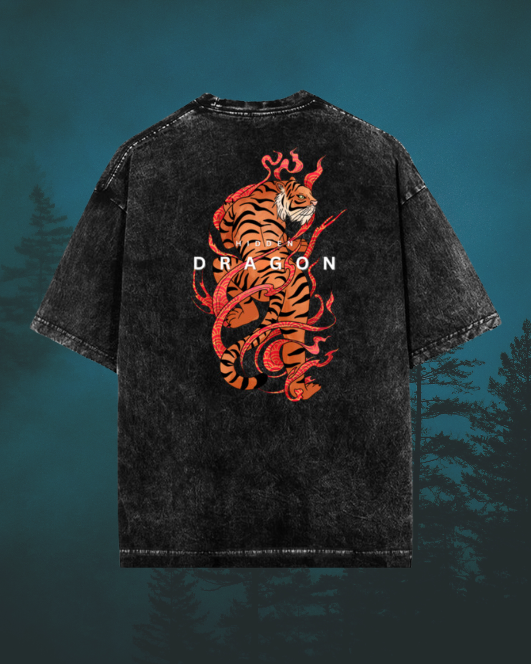 Hidden Dragon Unisex Oversized Acid-Wash T-Shirt