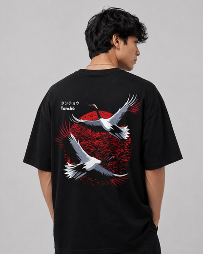 Unisex Oversized T-Shirt Japanese Crane White