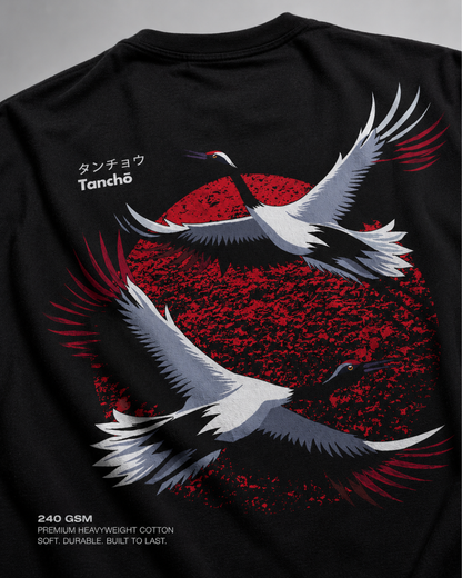 Unisex Oversized T-Shirt Japanese Crane White
