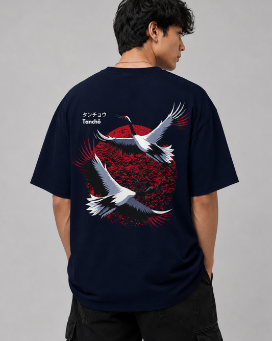 Unisex Oversized T-Shirt Japanese Crane White